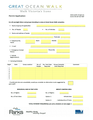 Great Ocean Walk Campsite Permit Application