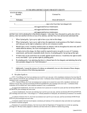 Iowa Plea of Guilty Form