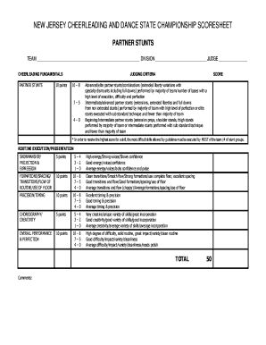 Cheer judge score sheet - NEW JERSEY CHEERLEADING AND DANCE STATE CHAMPIONSHIP