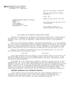 IRS Form SS-4 Employer Identification Number Assignment