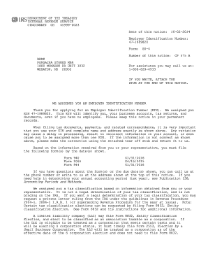 IRS Form SS-4 Employer Identification Number Assignment