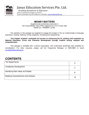 Young Reader Club Student Worksheets