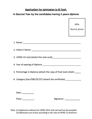 B.Tech Admission Application