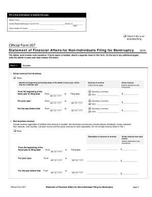 US Bankruptcy Court Statement of Financial Affairs for Non-Individuals