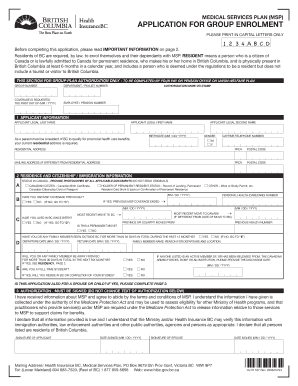 Medical Services Plan Group Enrolment Application