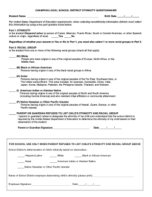 Champion Local School District Ethnicity Questionnaire