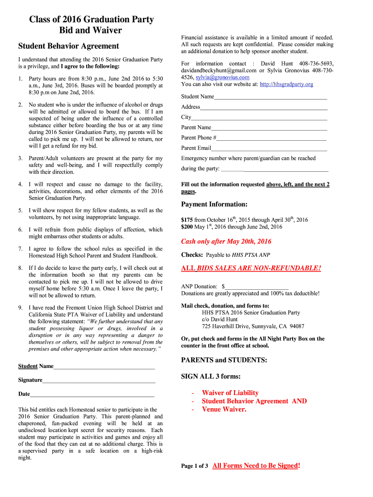 graduation party waiver Preview on Page 1