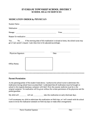 School Medication Order Form