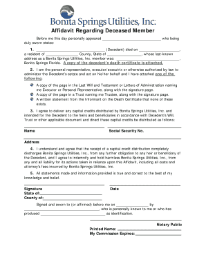 Affidavit Regarding Deceased Member