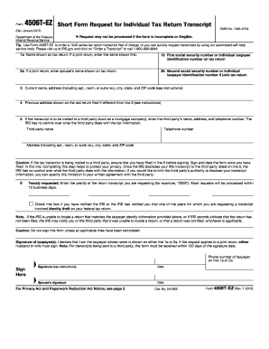 Form 4506T-EZ Request for Individual Tax Return Transcript