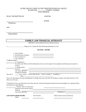 affidavit of child support payments received florida printable financial affidavit form florida