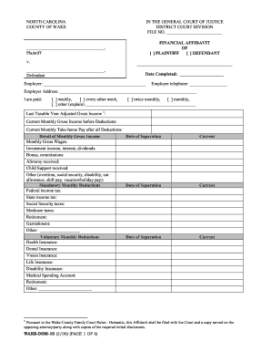 North Carolina Financial Affidavit