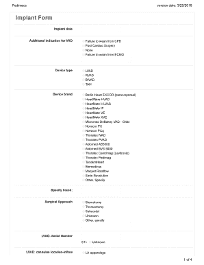 Ventricular Assist Device Implant Form