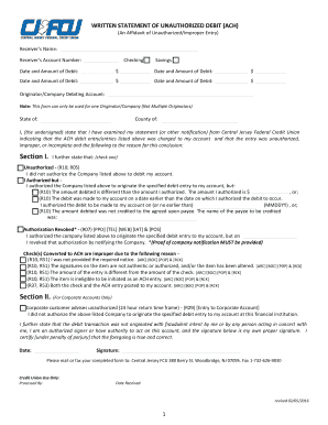 Written Statement of Unauthorized Debit (ACH)