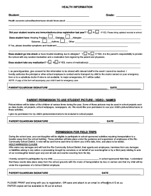 Student Health and Permission Forms