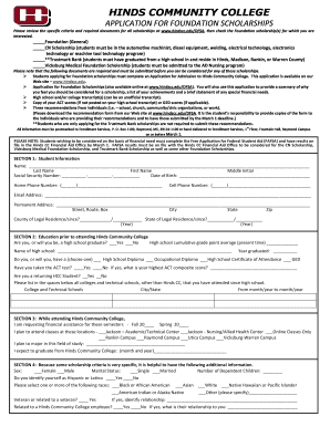 Hinds Community College Foundation Scholarship Application