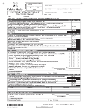 Universal Protocol Time Out Form