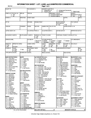 Real Estate Lot and Land Information Sheet