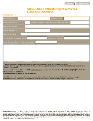 Formulario de Inscripción para Visitas Generales de Grupos