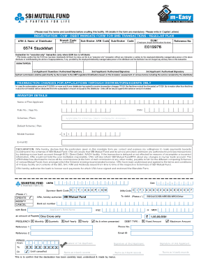 Registration Cum Debit Mandate Form for SMS Transactions