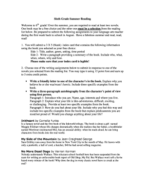 Sixth Grade Summer Reading Assignment