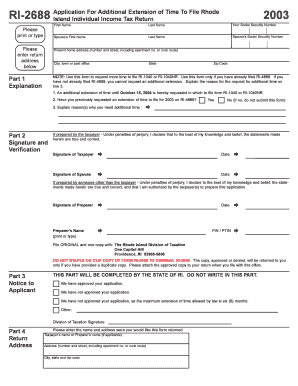 Rhode Island Individual Income Tax Return Extension Form