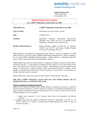 Urgent Field Safety Notice for CADD Medication Cassette