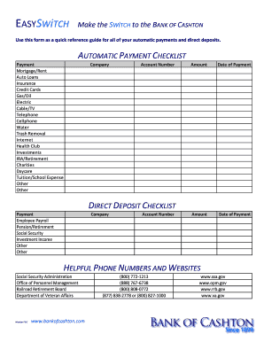 Bank of Cashton Account Switch Kit