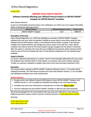 Urgent Field Safety Notice for ORTHO VISION Analyzer