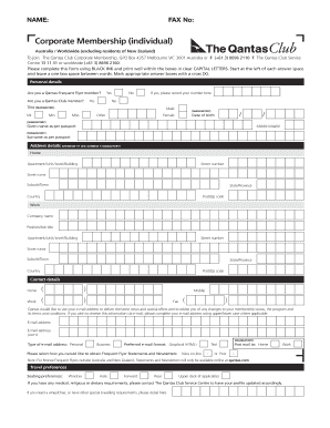 Qantas Club Corporate Membership Application