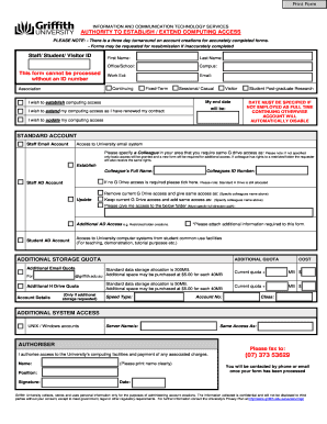 Griffith University Computing Access Form