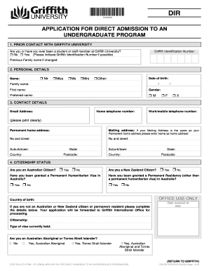 Griffith University Undergraduate Admission Application