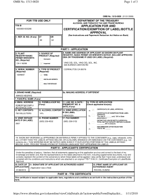 TTB ID Application for Label/Bottle Approval