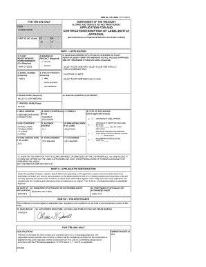 TTB ID Application for Label/Bottle Approval