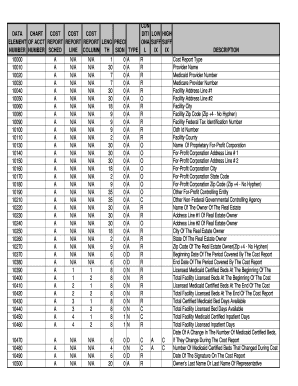 Data element number chart of acct number cost report sched cost bb