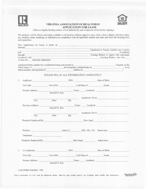 Virginia Association of Realtors Lease Application