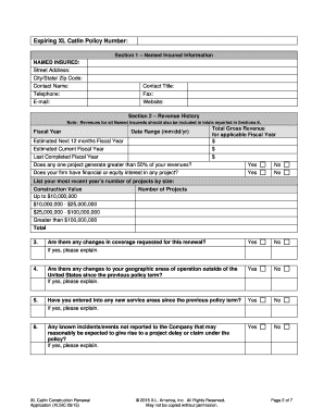 XL Catlin Construction Renewal Application