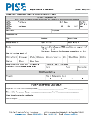 Pacific Institute for Sport Excellence Registration Waiver Form