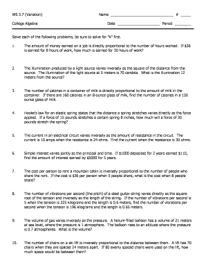 College Algebra Worksheet