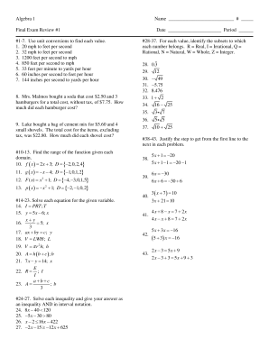 Algebra 1 Final Exam Review