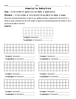 Spelling Words Area and Perimeter Worksheet