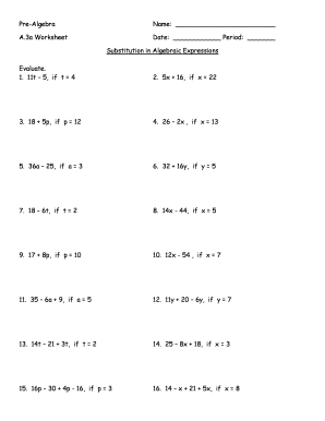 Pre-Algebra Worksheet