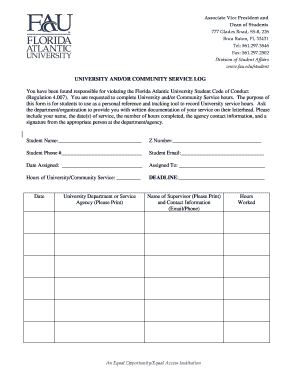 University Community Service Log