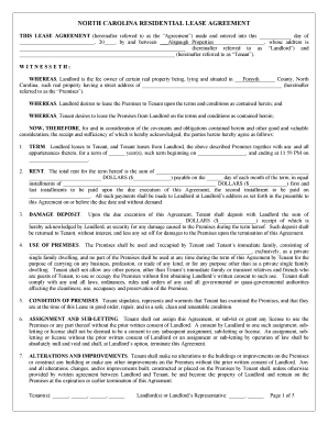 North Carolina Residential Lease Agreement