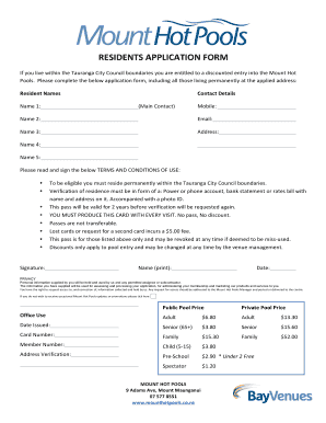 Tauranga City Council Resident Application Form