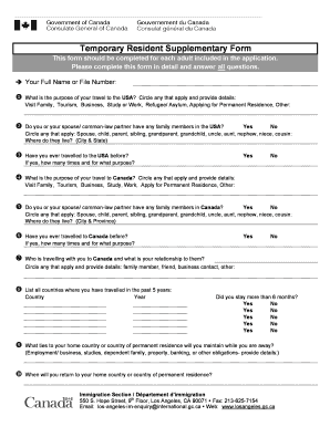 Temporary Resident Supplementary Form