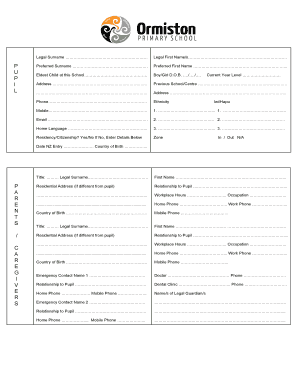 New Zealand School Enrollment Form