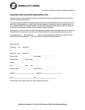 Automatic Debit and Credit Authorization Form