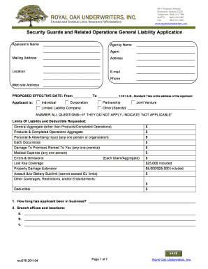 Security Guards General Liability Application