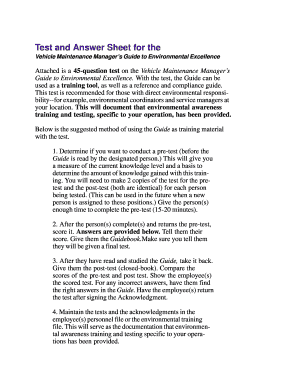 Vehicle Maintenance Manager's Environmental Excellence Test